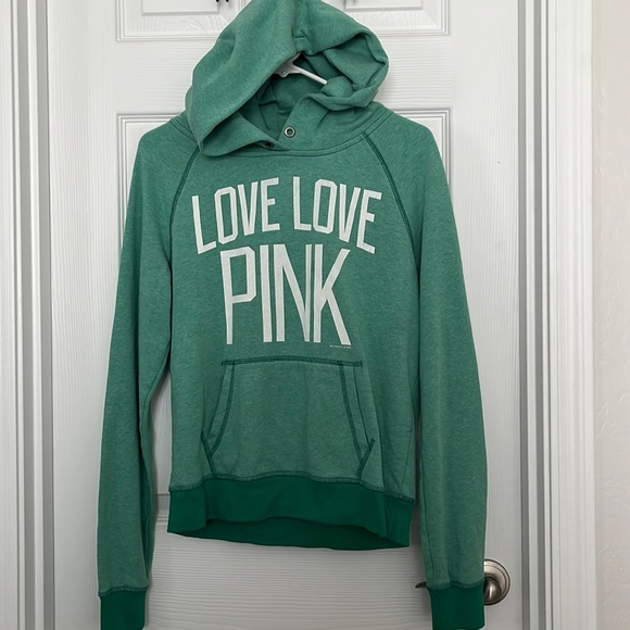 PINK Victoria's Secret Tops - Victorias Secret Pink distressed green hoodie size M cotton/poly blend